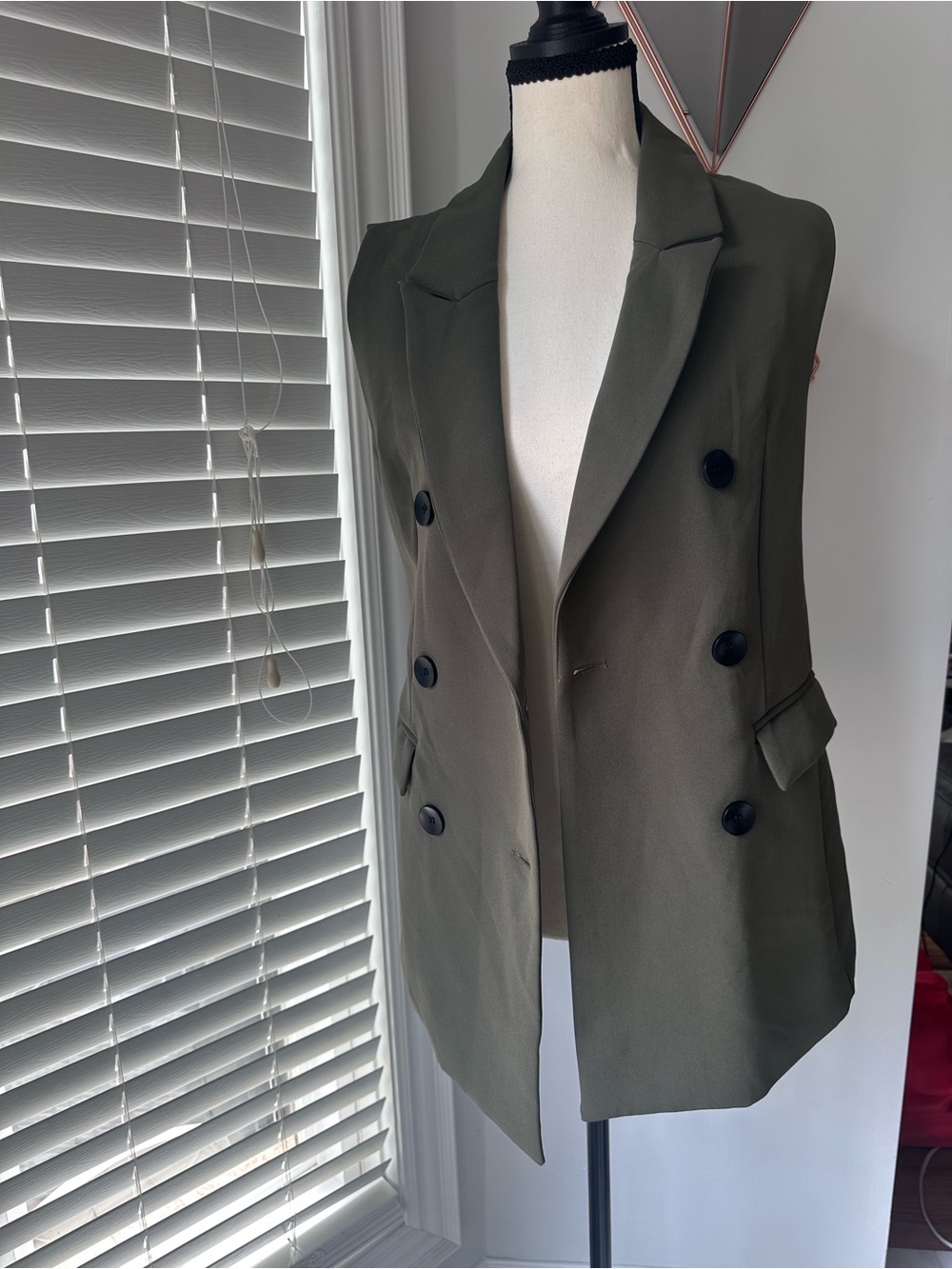 SABA & CO. Sleeveless Double-Breasted Blazer Vest Jacket Olive Green Size XS